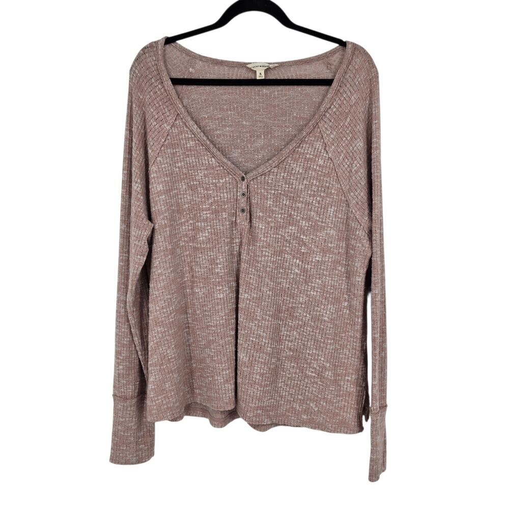 NWOT Lucky Brand Fawn Pink Cloud Soft Rib Knit Long Sleeve Henley Top Size XL